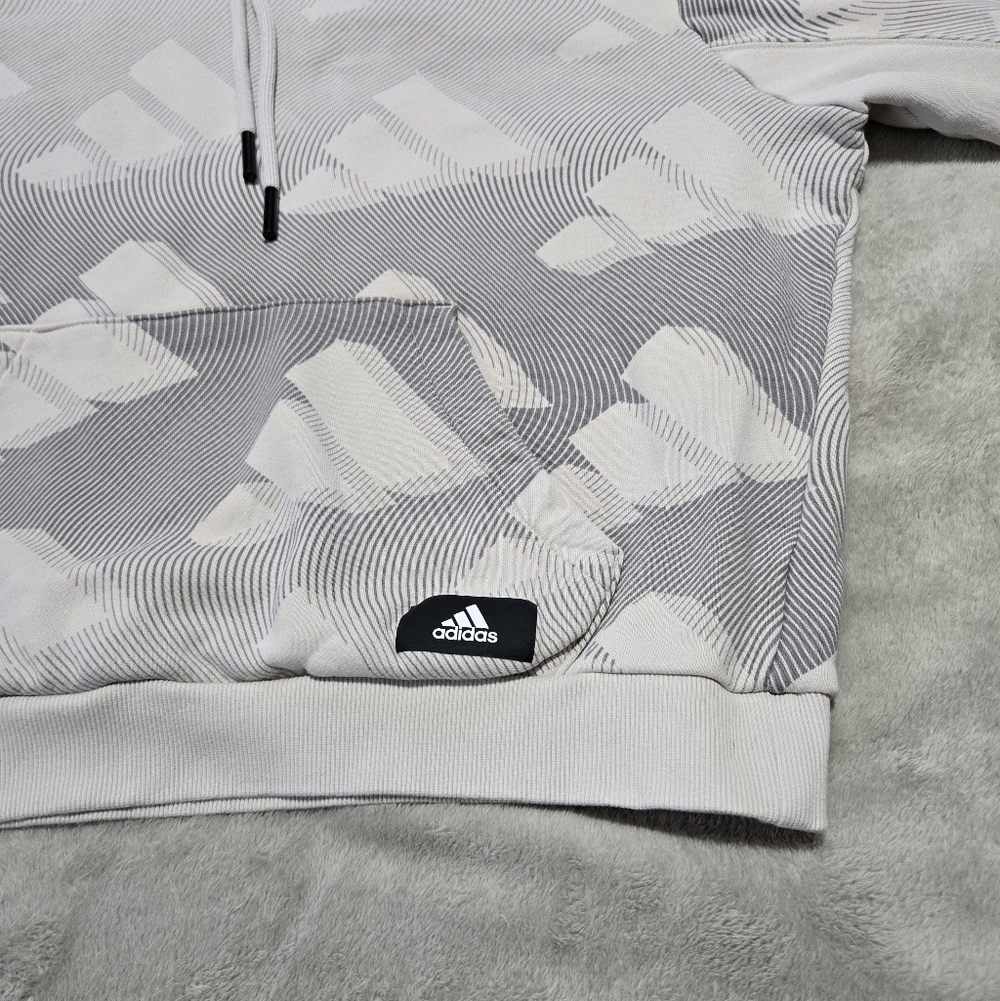 Adidas Cream and Gray Geometric Hoodie Sweatshirt Womens Sz L Tan And Gray - Picture 2 of 7